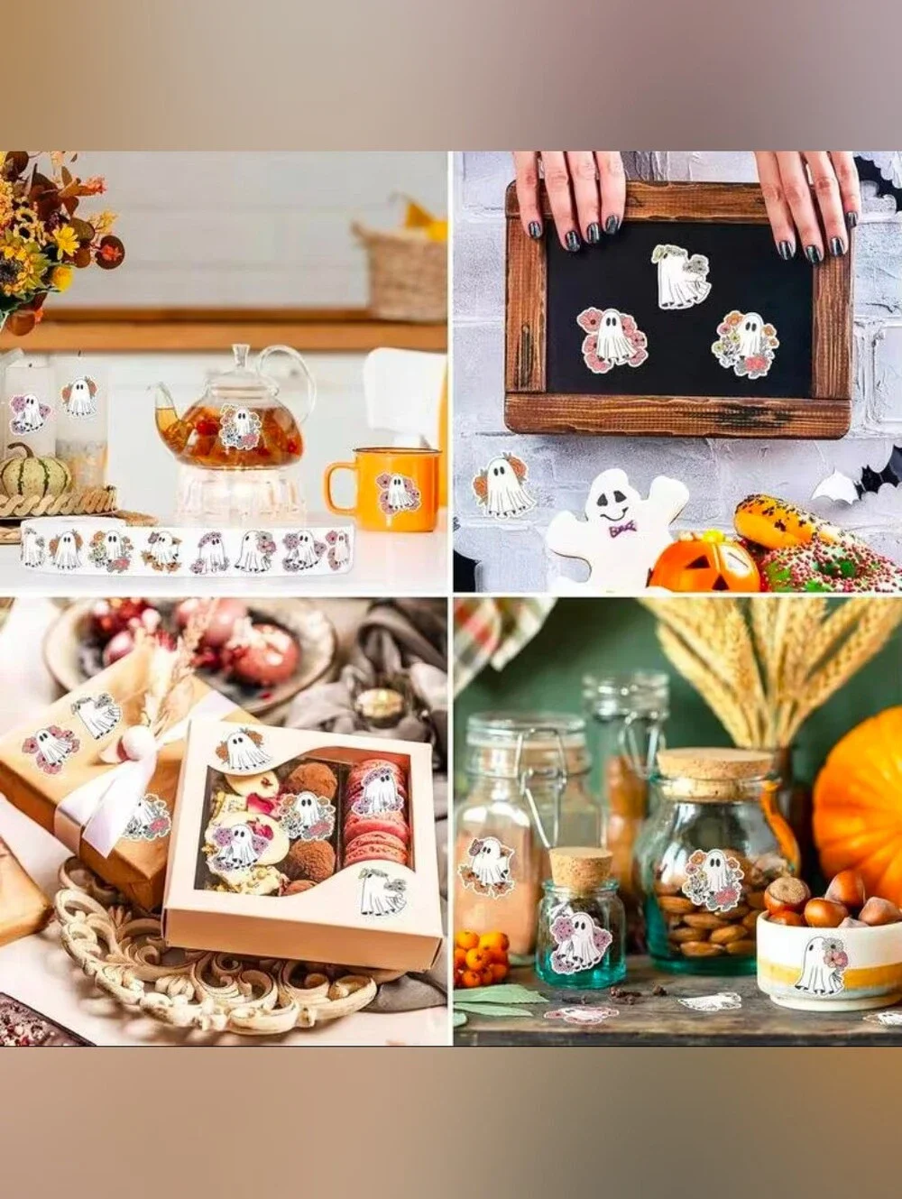 500 Ghost Halloween Stickers - 8 Scary Designs